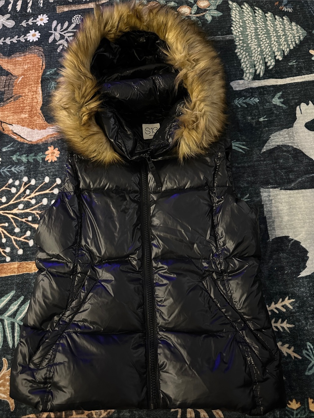 S13 Women’s Black Quilted Puffer Vest with Faux-Fur Hood